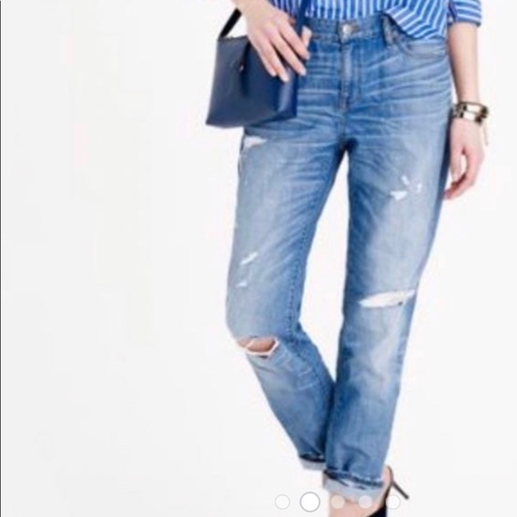 J crew broken in boyfriend blue distressed jean - Picture 2 of 13